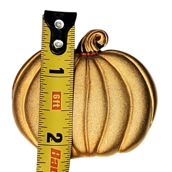 Gold Tone Pumpkin Fall Autumn Halloween Unsigned Vtg 2" - Picture 3 of 3